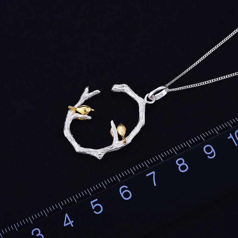 Pendentif les oiseaux perchés | Argent 925 détails plaqué Or 18K