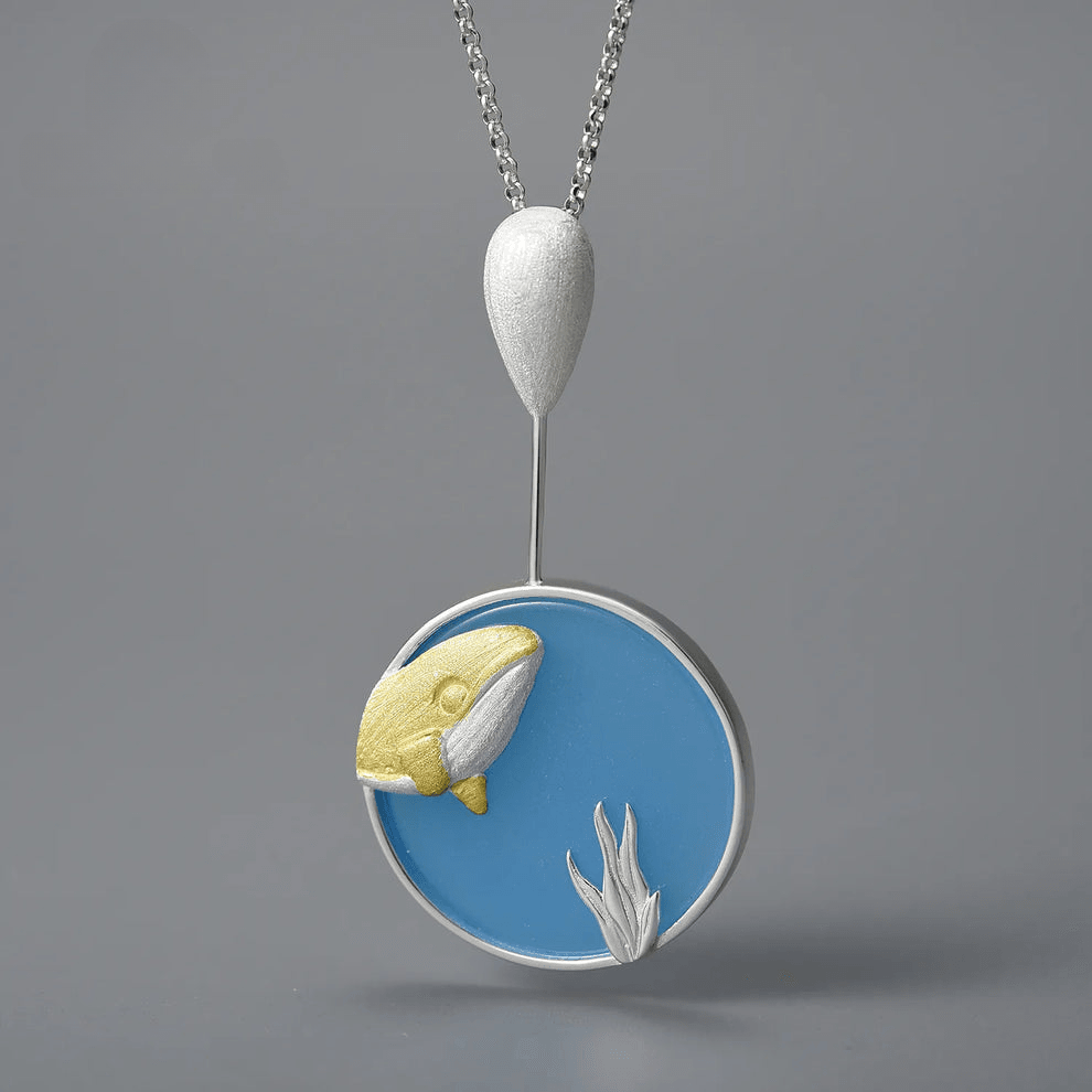 Pendentif monde marin agate véritable | Argent 925 détails plaqué Or 18K