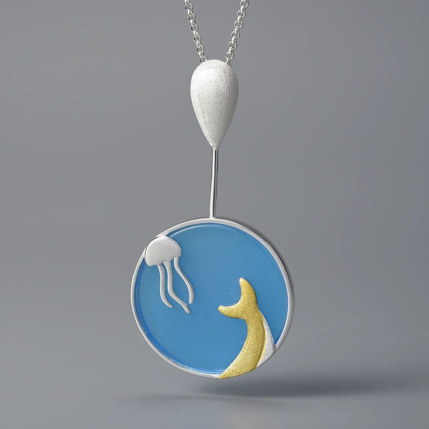 Pendentif monde marin agate véritable | Argent 925 détails plaqué Or 18K