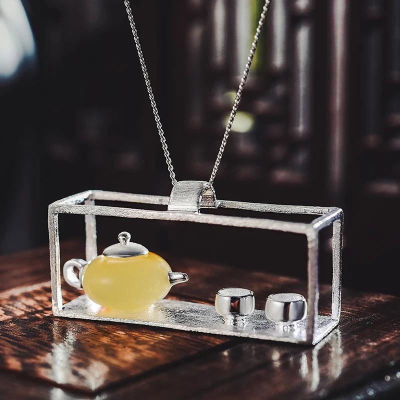 Pendentif tea time | Argent 925 Ambre véritable