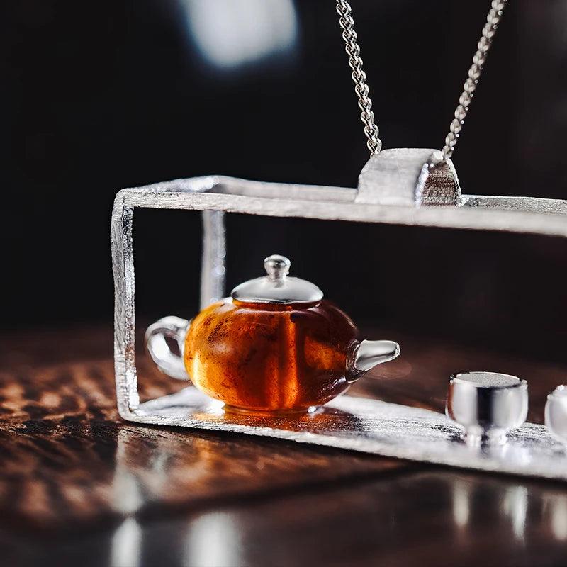 Pendentif tea time | Argent 925 Ambre véritable